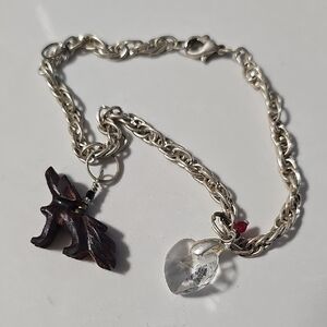 Silver Chain Bracelet with Heart and Leaf Charms